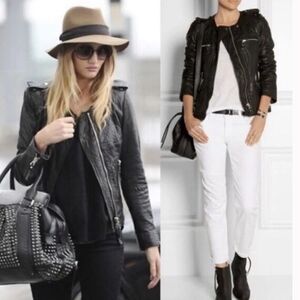 Isabel Marant green/gray leather moto jacket